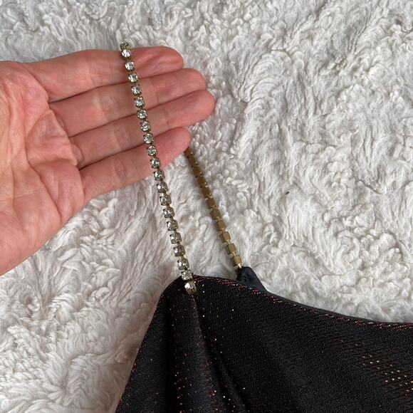 SOLD Scott McClintock copper metallic glitter prom dress maxi gown rhinestone - Picture 6 of 13